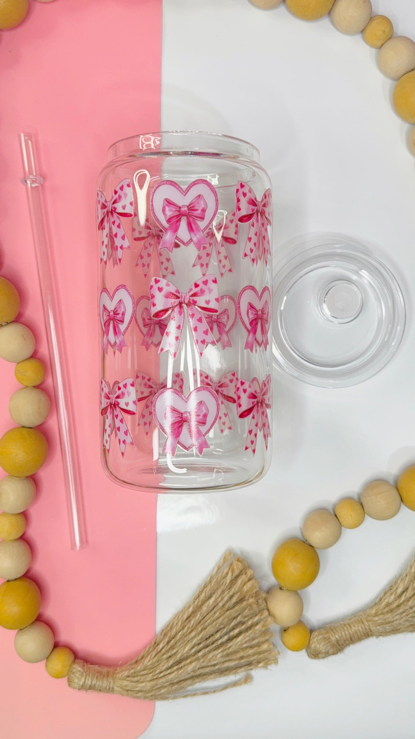 Checkered Heart Bows 16oz Can
