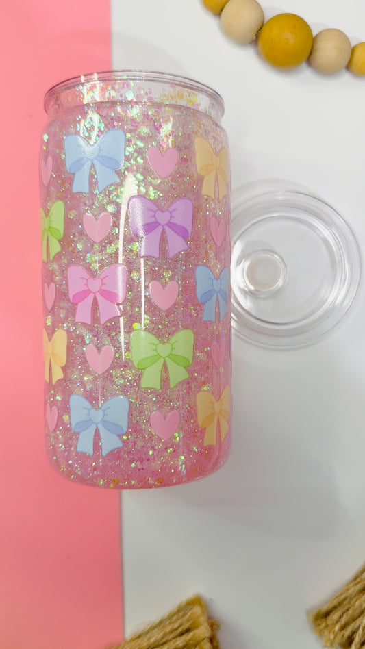 Colorful Bows 12oz Snowglobe Plastic Can
